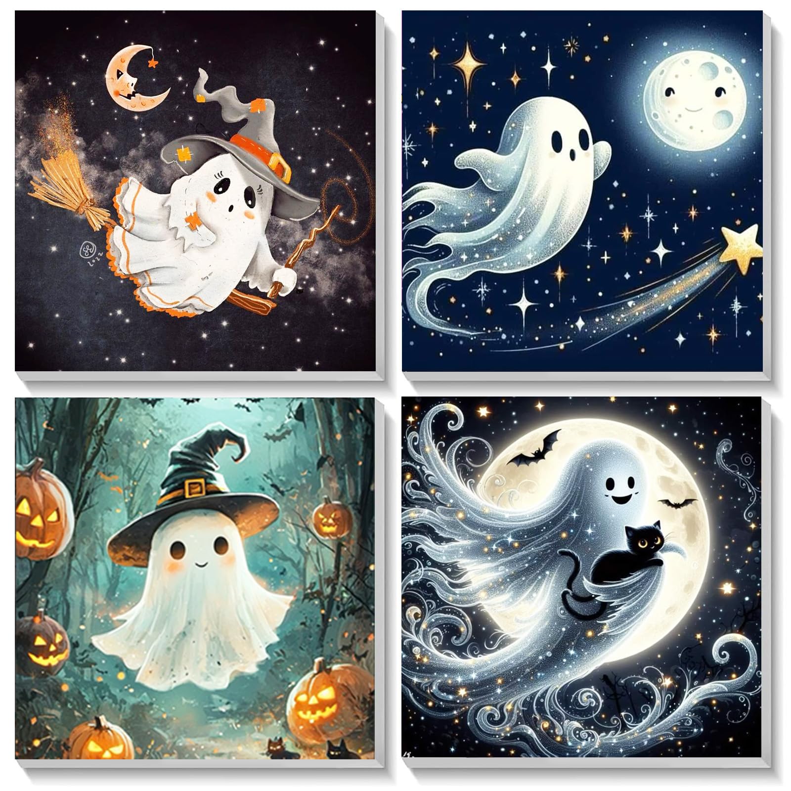 Bowetile Halloween 4 Pack Framed Paint by Numbers for Adults Kids, Pumpkin Painting by Numbers Kit for Children Beginners Canvas Kit, DIY Color Oil Painting Acrylic Paints for Home Wall Decor 20x20cm — image 1