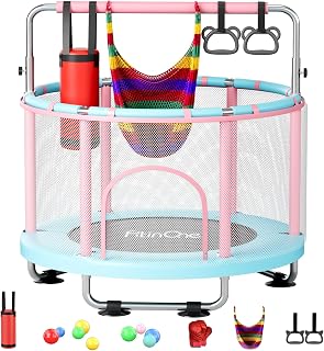 FitinOne 55" Toddler Mini Trampoline with Swing & Gymnastics Bar - 440lbs Capacity, Safe Indoor Outdoor Kids Toy Ages 1-8