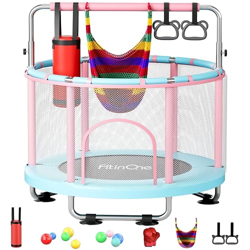 FitinOne 140cm Kindertrampolin, Indoor und Outdoor-Spielzeug mit Schaukel, bis 200 kg belastbar, Trampolin für Kinder mit Turnstange – Geburtstagsgeschenk für Jungen und Mädchen von 6 bis 12 Jahren