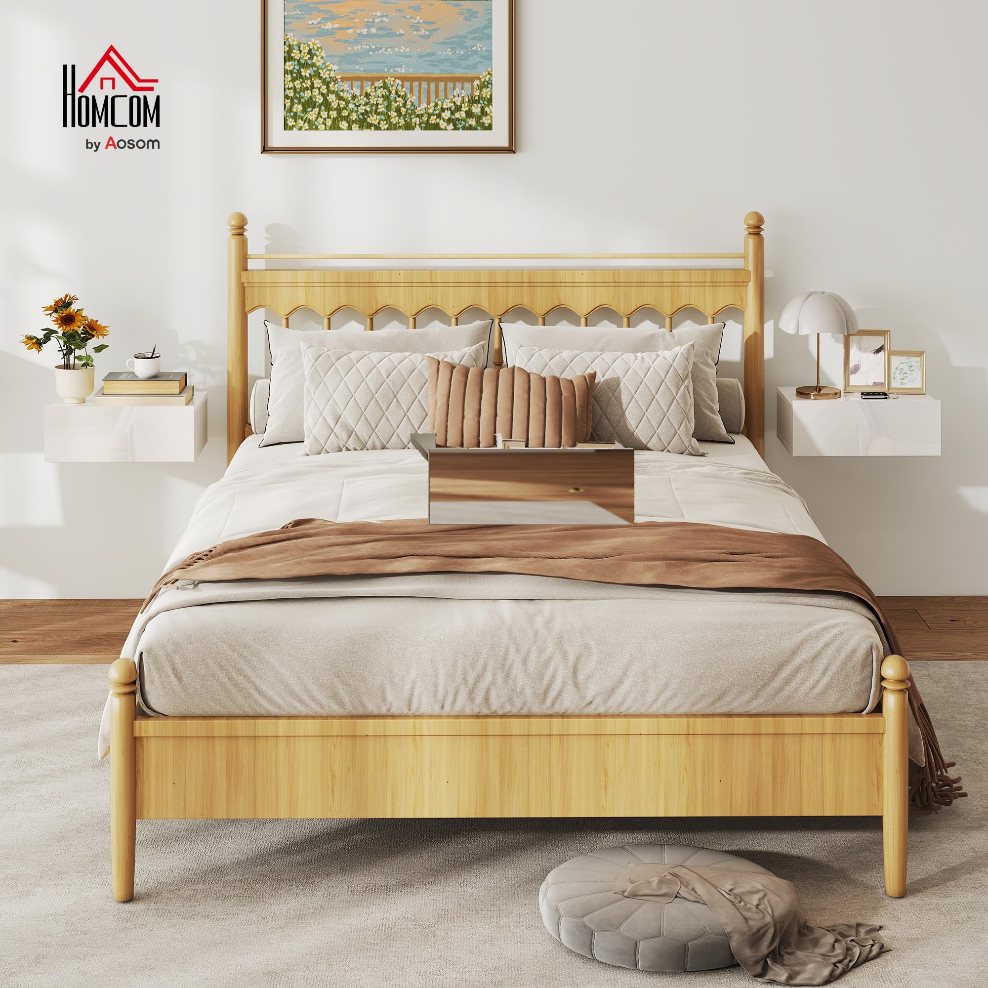 HOMCOM 2 Tables de Nuit flottantes avec tiroir 40x30x15 cm Blanc Brillant