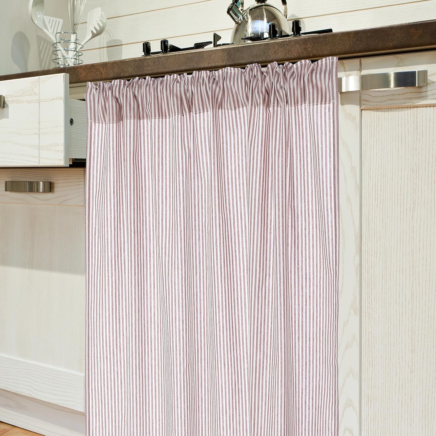Hahafelt Cabinet Dishwasher Hidden Curtains with Telescopic Rod and Rod Clamp Dishwasher Desk 35 x 39 Inches Curtain for Kitchen Under Sink Washing Machine(Black and White Stripes)