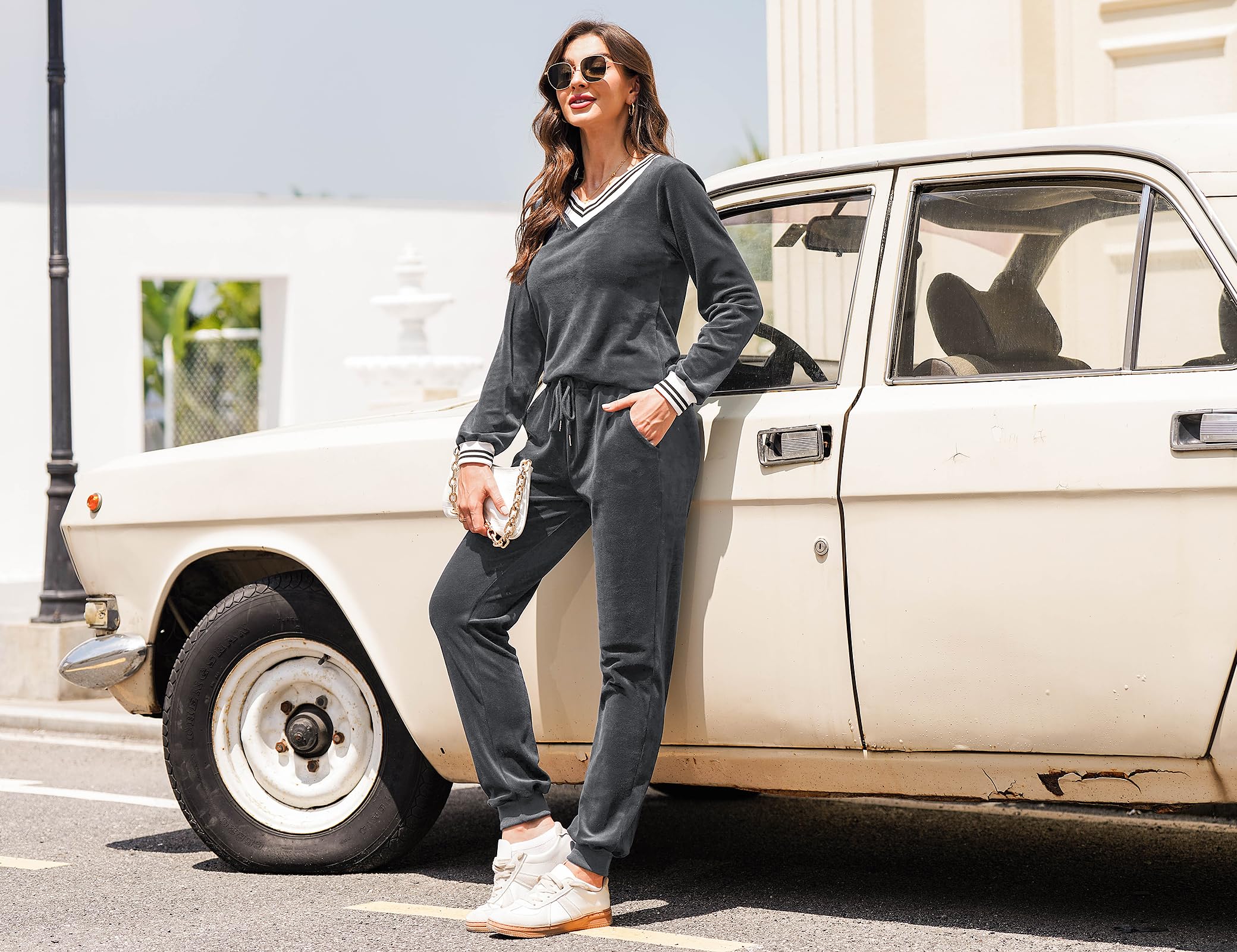 Totatuit Donna da Ginnastica in Velluto Tuta da Casa Set Tuta Sportiva Casual Pigiami Due Pezzi Pigiama Donna Pile Set Inverno da Yoga Jogging Training Sportwear con Coulisse