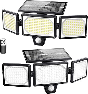 Solar Outdoor Lights, 304 LEDs 3000LM Motion Sensor Outdoor Lights with Remote Control, IP65 Waterproof Security Flood Light, 320° Wide Angle Illumination Wall Light for Yard Patio Garage - 2 Pack