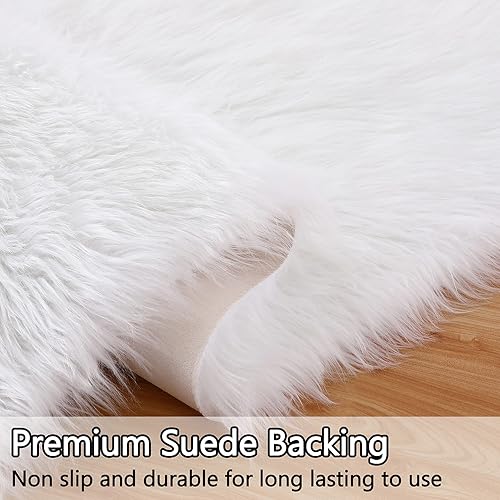 Miniatura 4 de CAROMIO Alfombras de piel sintética de oveja alfombra suave y esponjosa para interiores para dormitorio alfombra de cama alfombra larga y sedosa de