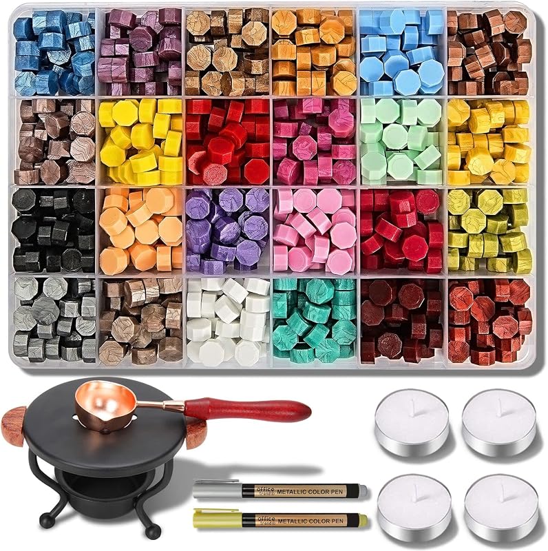 YIPLED 728PCS Kit de sellos de cera con 24 colores (30 piezas por color) para principiantes, ideal para invitaciones de boda, cartas navideñas, proyectos de manualidades, regalos y sellado de vino