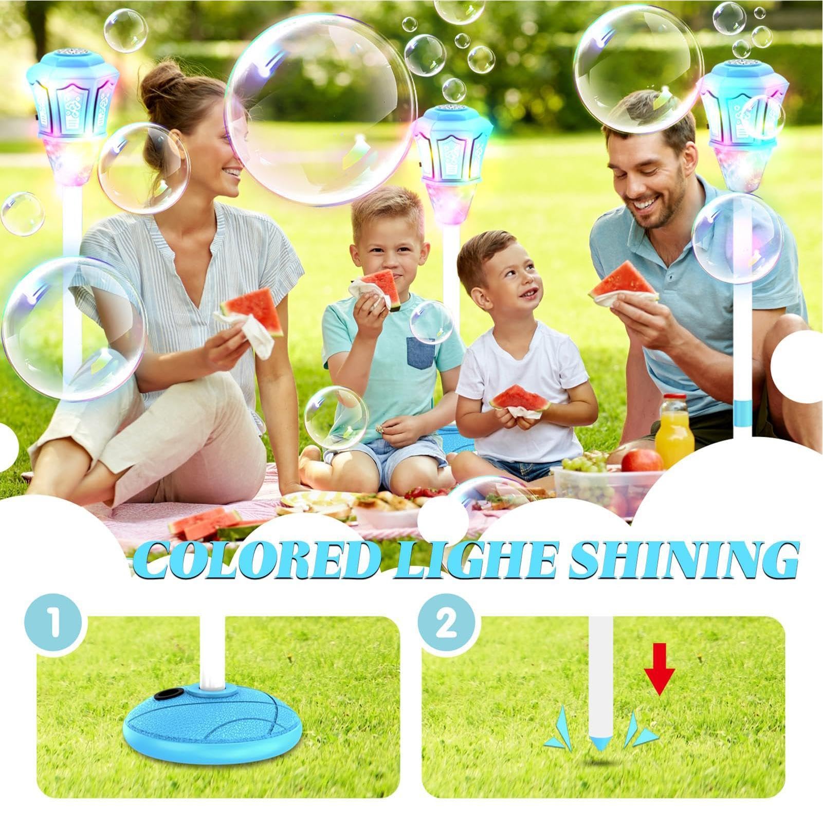 Macchina Bolle di Sapone in Piedi con e Musica Giocattolo da Esterno per | Macchina Regolabile in Altezza da 53 a 119 cm Per Feste All'Aperto Giochi Estivi Prato Matrimonio Giardino e