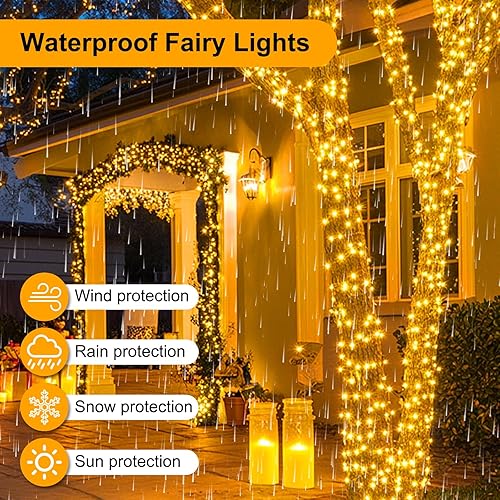 Miniatura 2 de Paquete de 2 guirnaldas de luces de 400 LED de 136 pies en total, para interiores y exteriores, cable transparente, color blanco cálido,