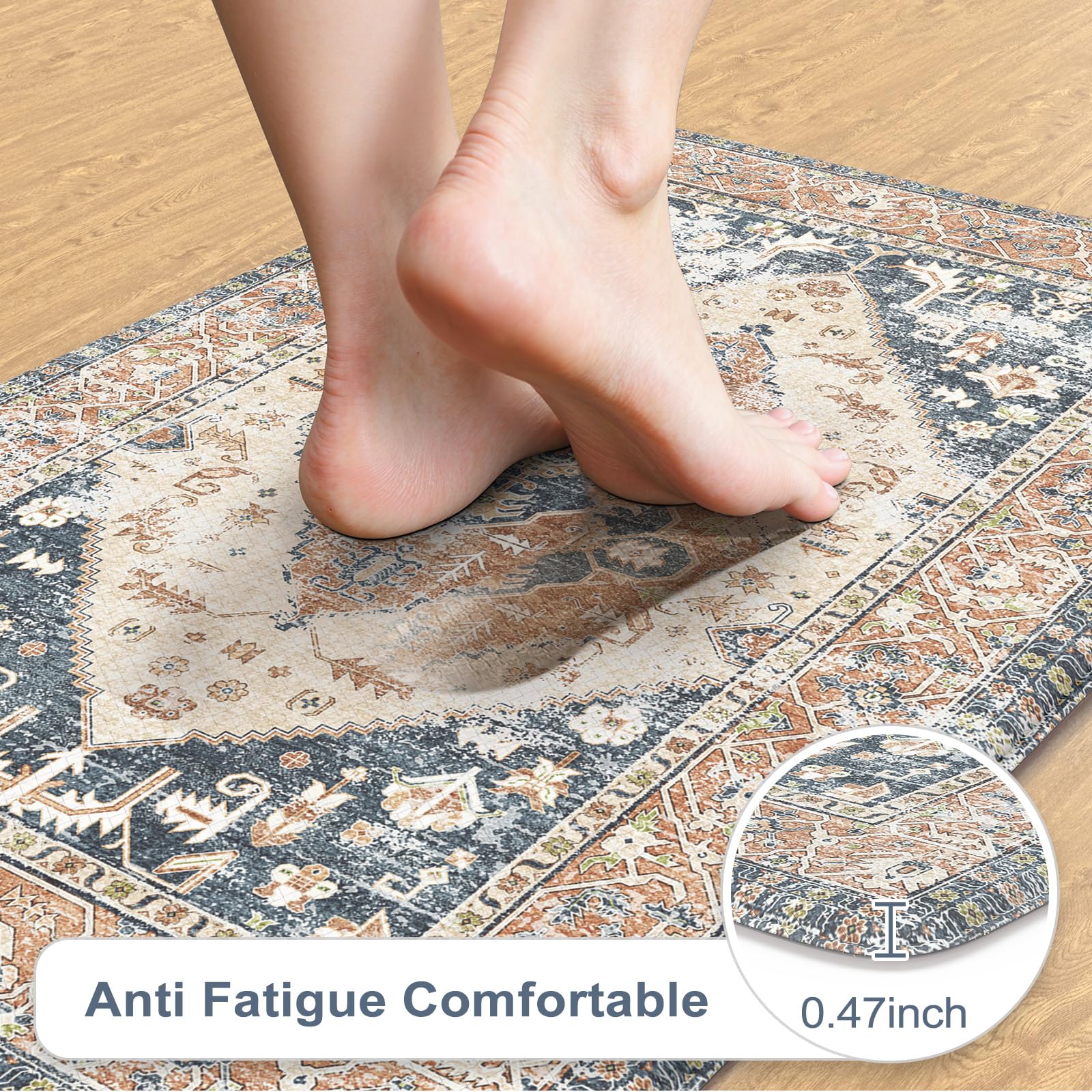 KIMODE Anti Fatigue Cushioned Kitchen Floor Mats,Floral