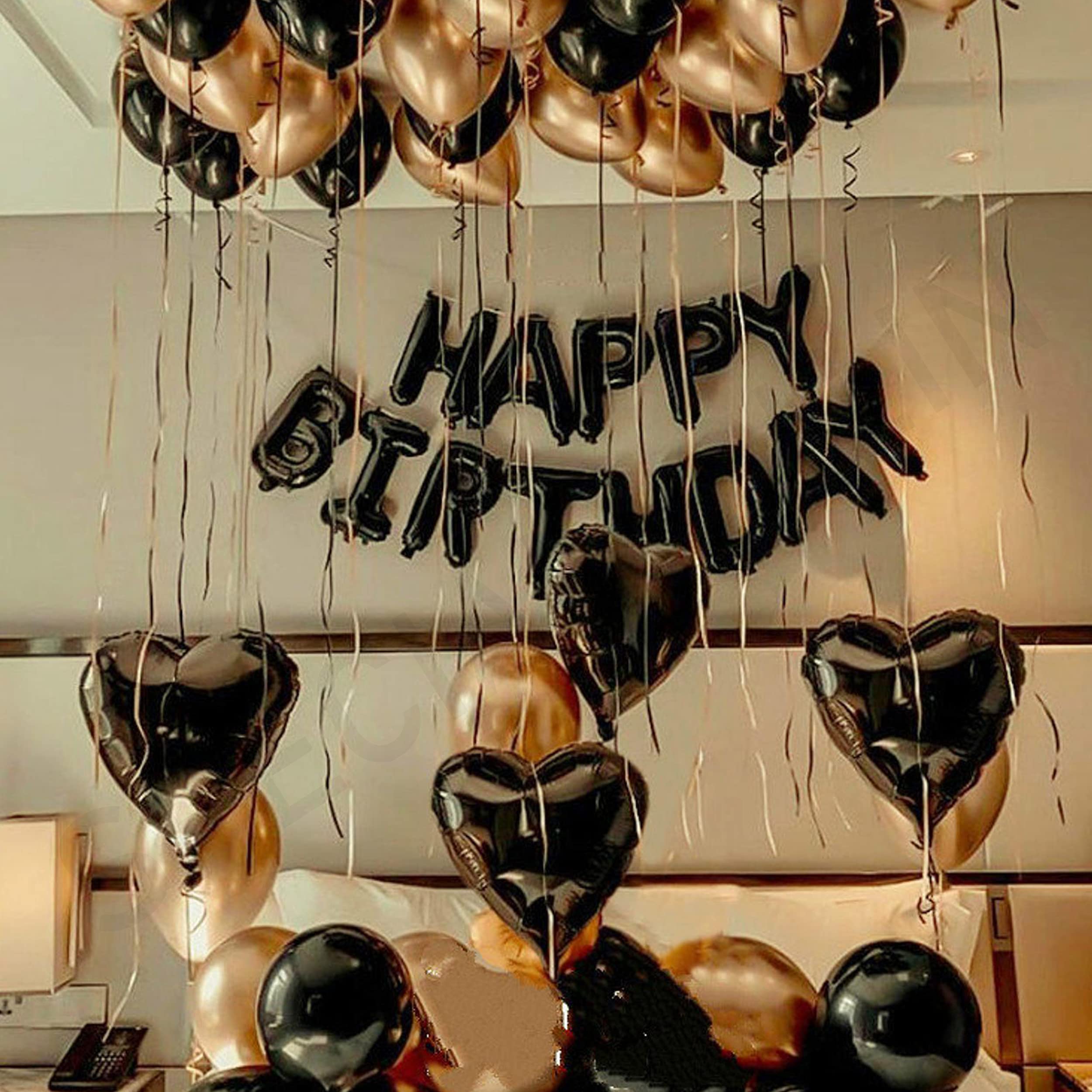 Special You Black & Golden Metallic Birthday Balloons Decoration for Women with Black Heart and Happy Birthday foil Balloon Birthday Party Banner Decoration Items for husband-36 Items