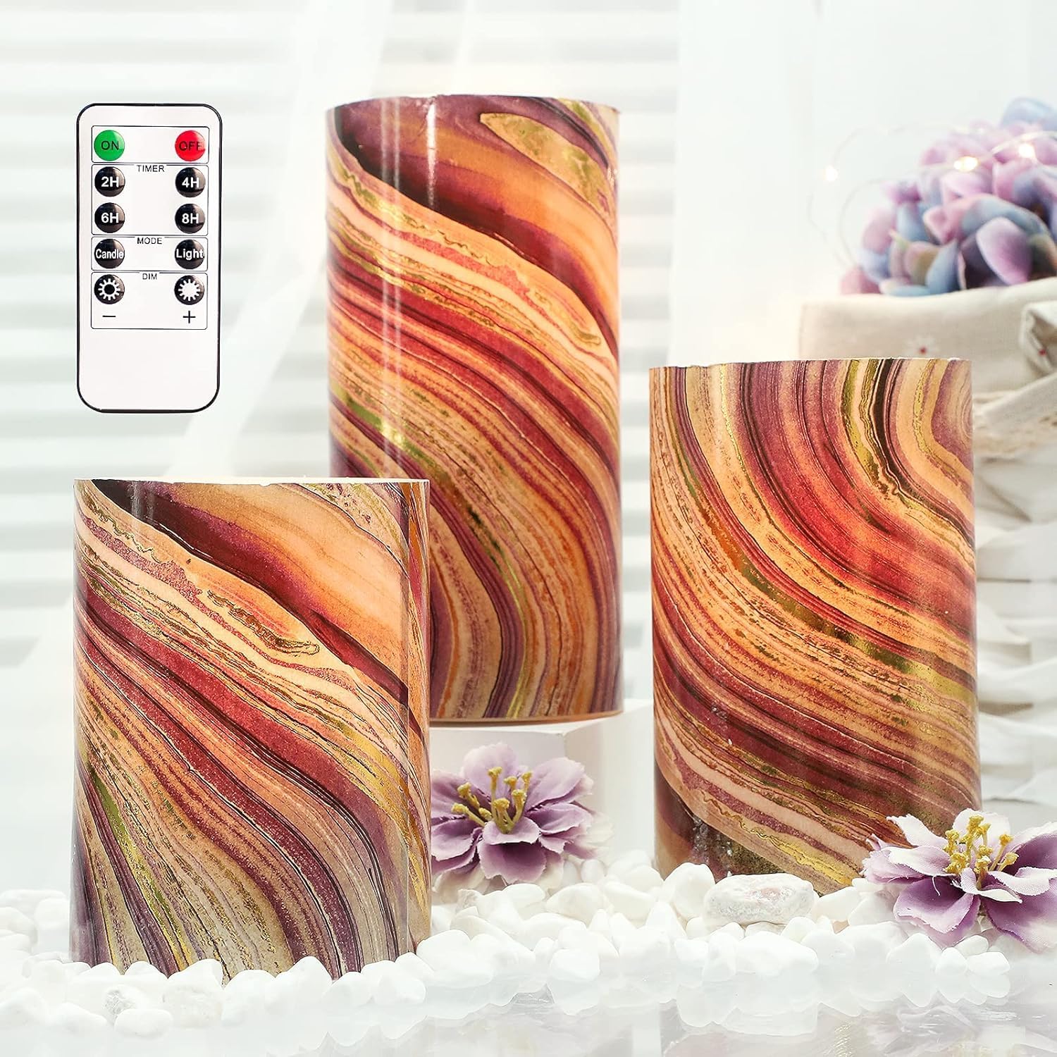 Crystal Club White Flameless Candles,Corded Pattern Carving Battery Operated Candles with Remote Control LED Pillar Candles for Wedding Holiday Home Tabe Décor