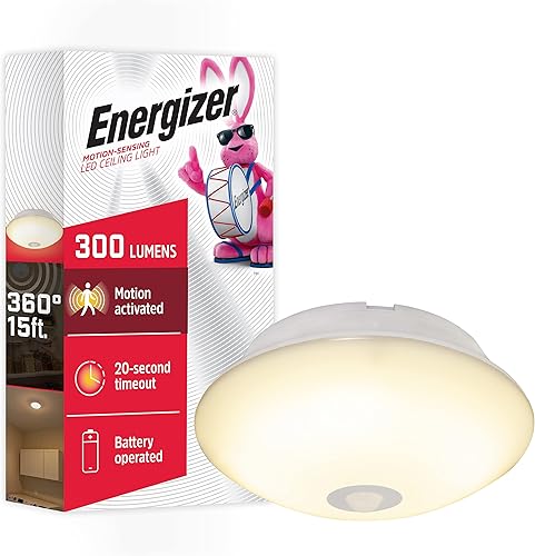 Miniatura 1 de Energizer Lámpara de techo LED activada por movimiento, funciona con pilas, 300 lúmenes, no necesita cableado, detección de movimiento de 15 pies,