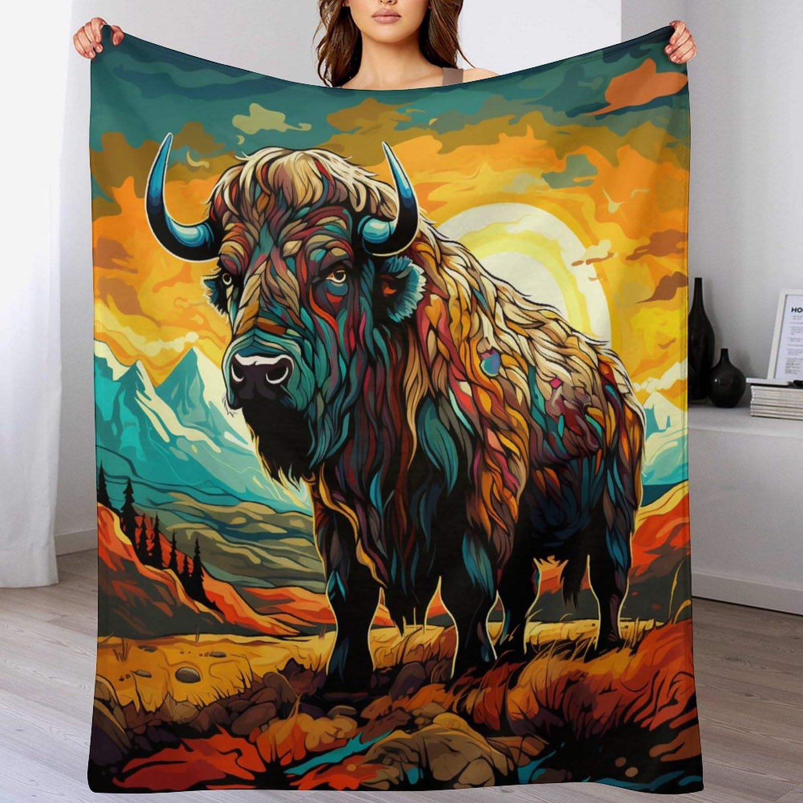 Couverture Polaire en Peluche Ultra Luxueuse à motif buffle chic 150x200