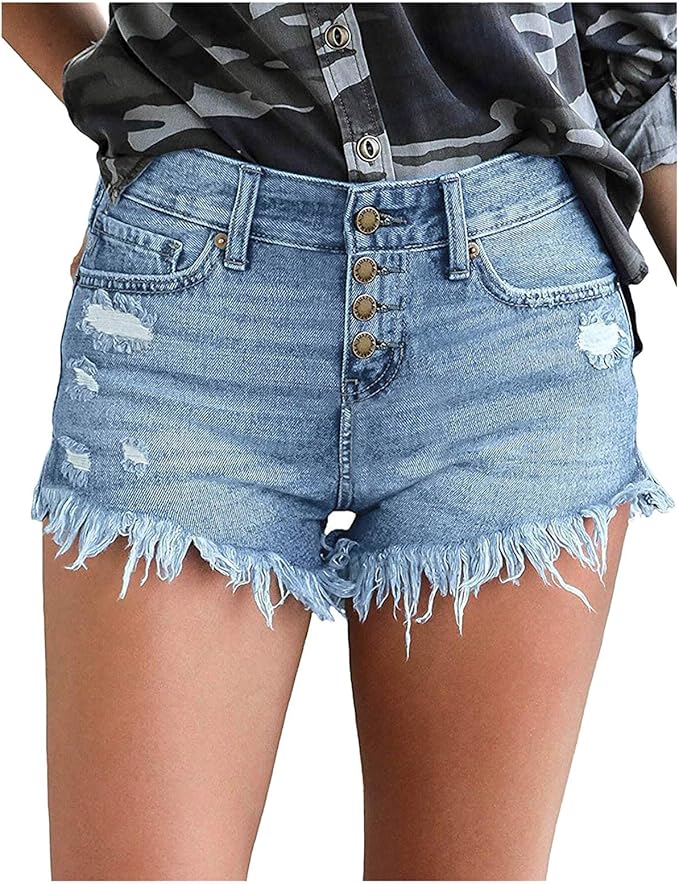 YINGXIONG Jeans Shorts Damen Casual Ripped Denim Shorts mittlere Taille