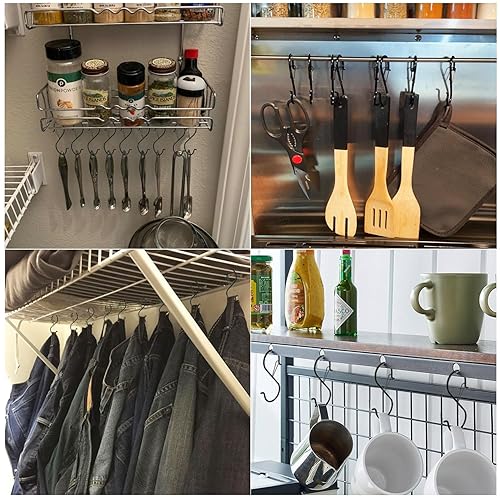 Miniatura 2 de Paquete de 12 ganchos en S de metal resistente de 3.5 pulgadas con hebilla de seguridad para colgar utensilios de cocinaplantasollas y sartenesropa,