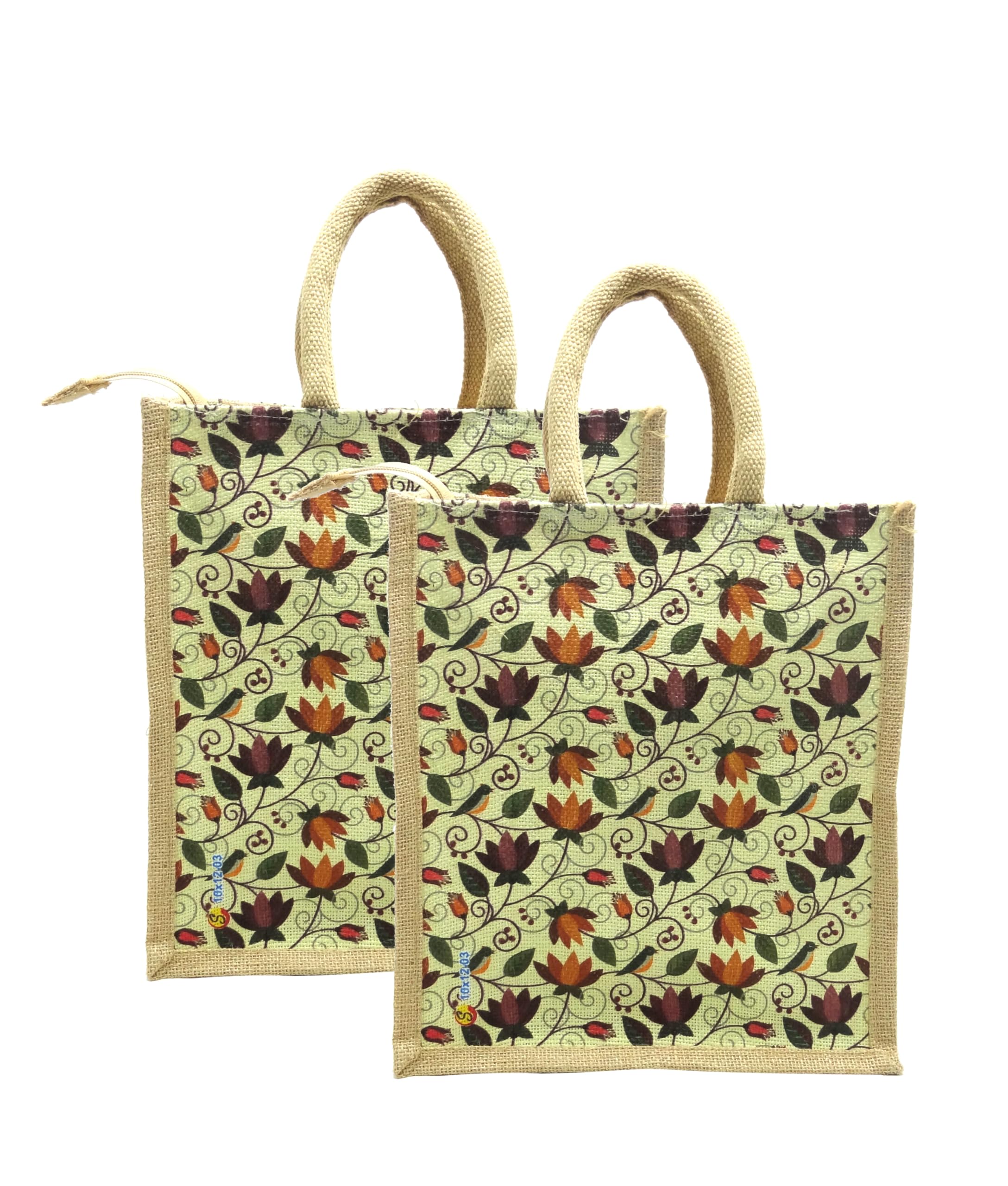 Sangra Multicolor Jute bag for Women and Men Lunch Bag with Zip and Handle (Small) (Pack of Two)-image-15