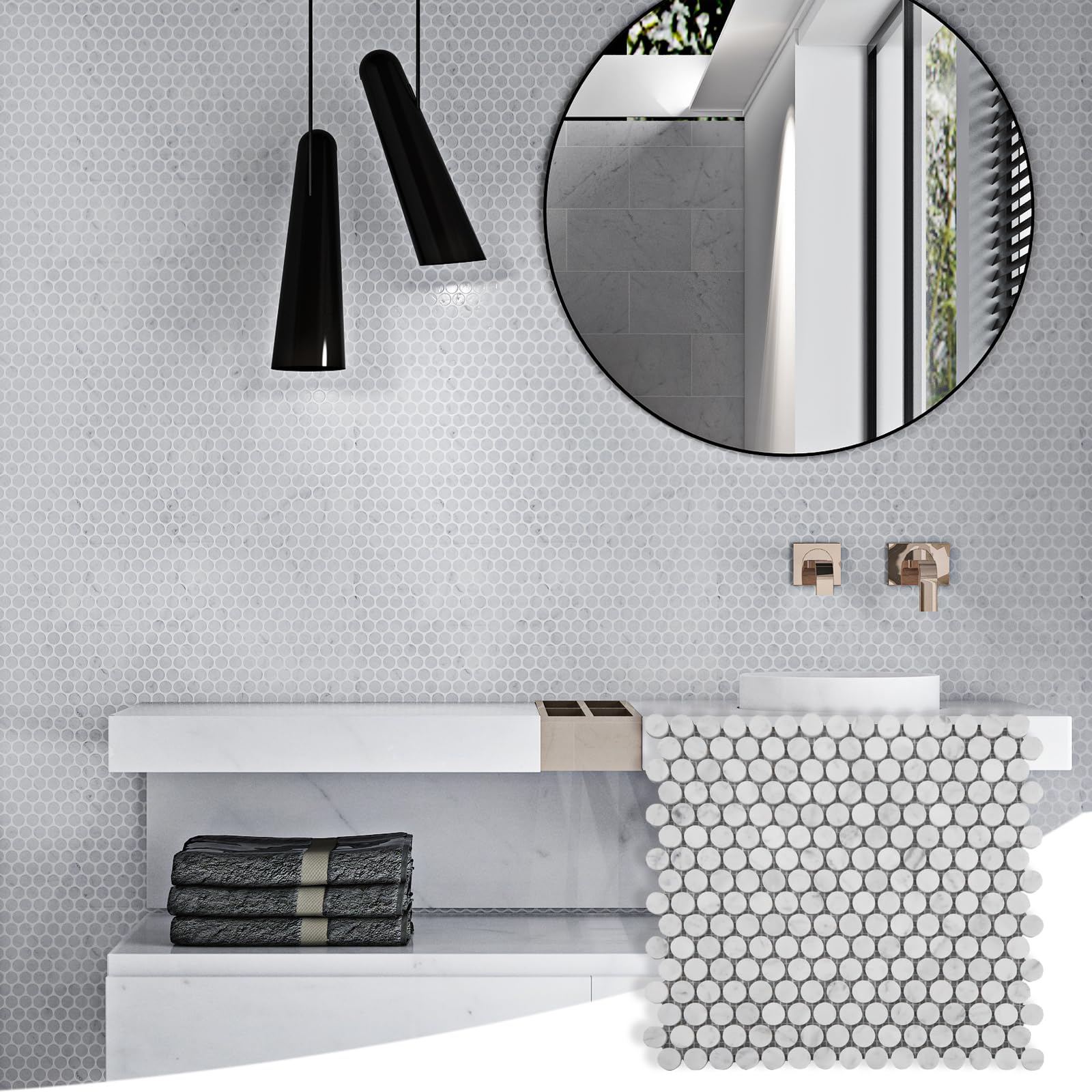 Diflart Carrara Mosaikfliese, Marmor, Weiß, 1,9 cm, geschliffen, 5 Blatt