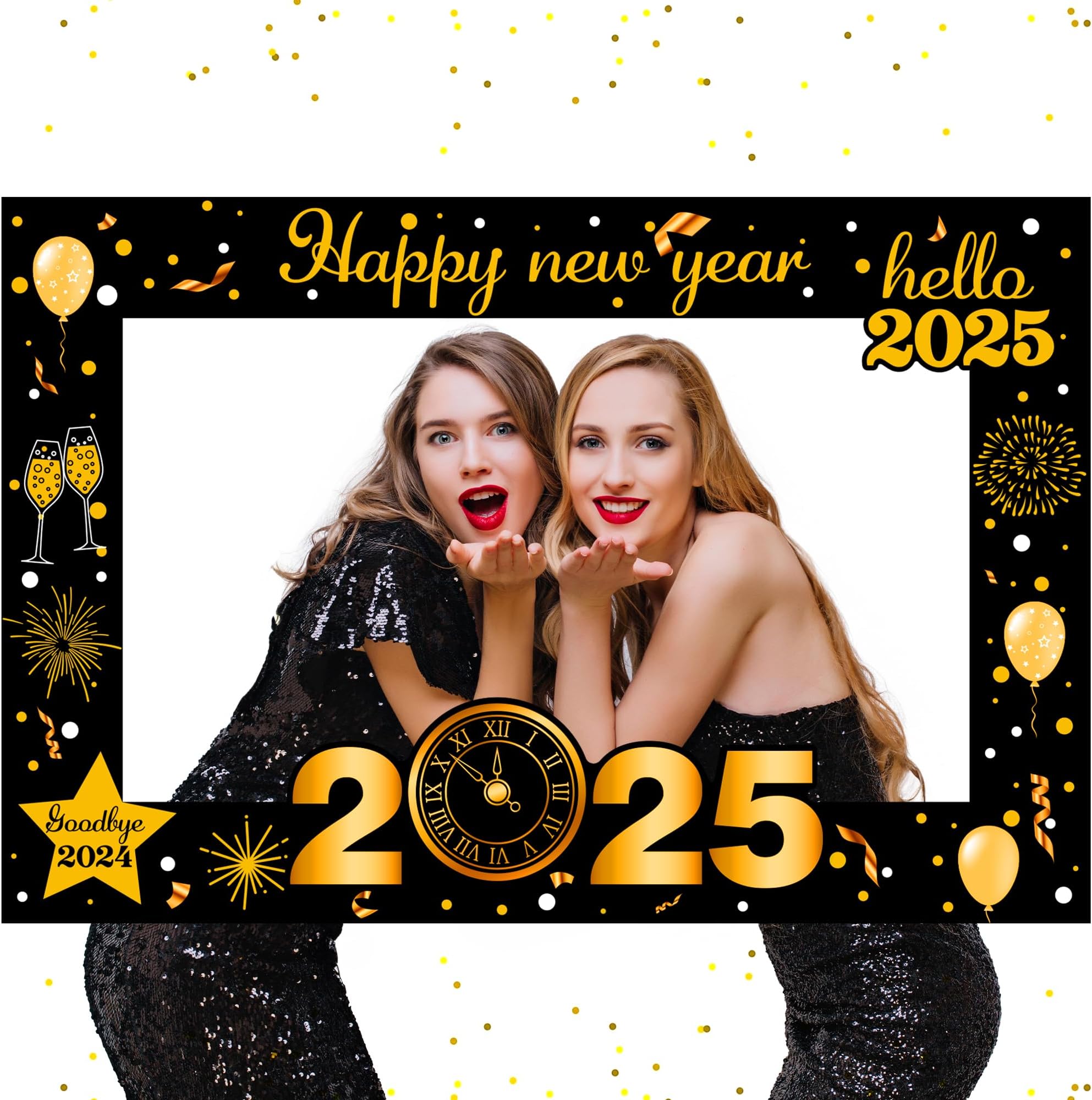 KatchOn New Years Photo Booth Frame - Large 36 Inch | Photo Booth Props for New Years Eve Party Supplies