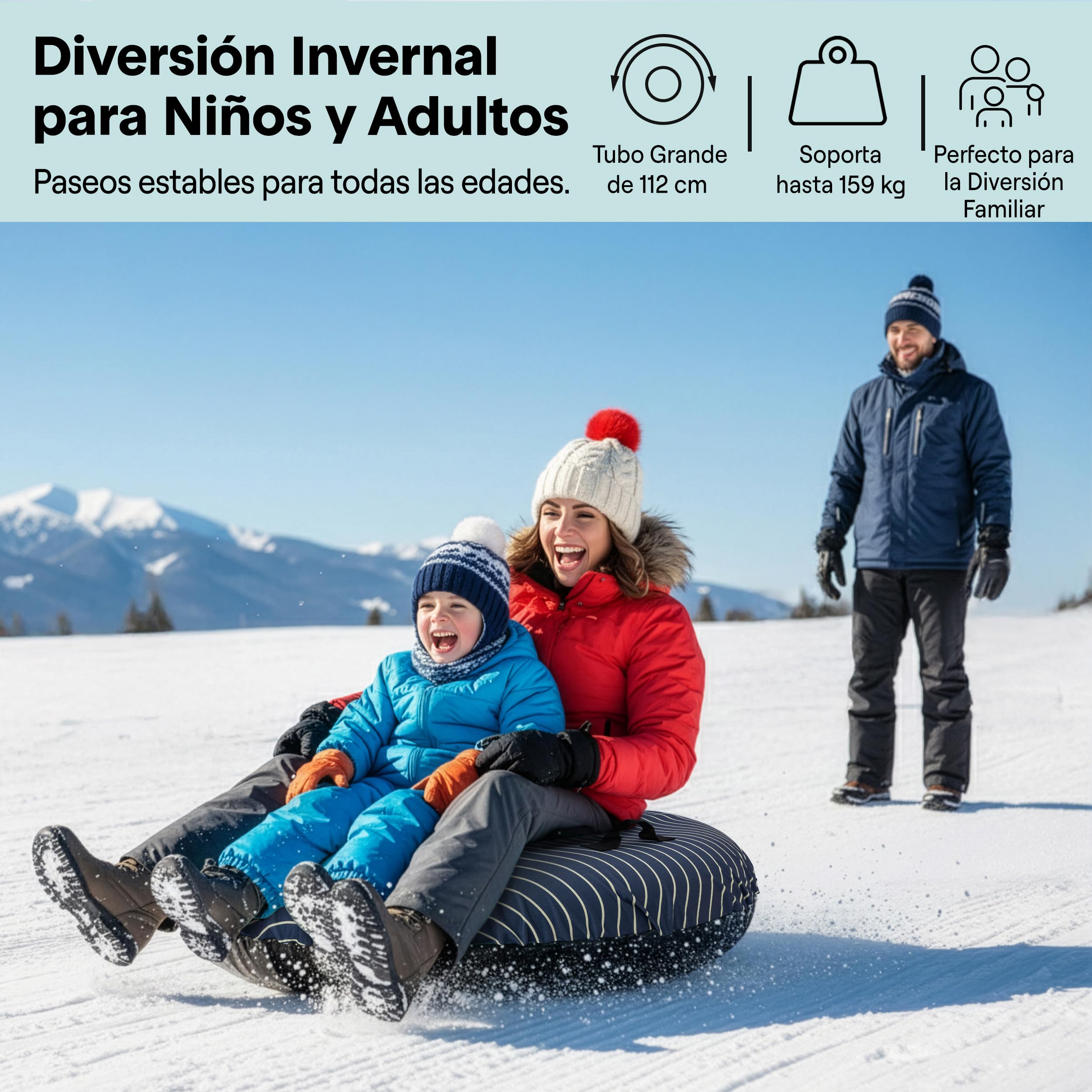 SereneLife Snowtube 101/112/122 cm Trineo Inflable para Niños y Adultos con Base de Plástico Resistente