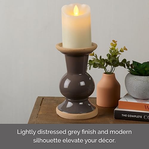 Miniatura 4 de Elements Portavelas de cerámica gris de 4.61 x 4.61 x 7.09 pulgadas, acabado ligeramente envejecido, para uso con velas de pilar sin llama o cera de