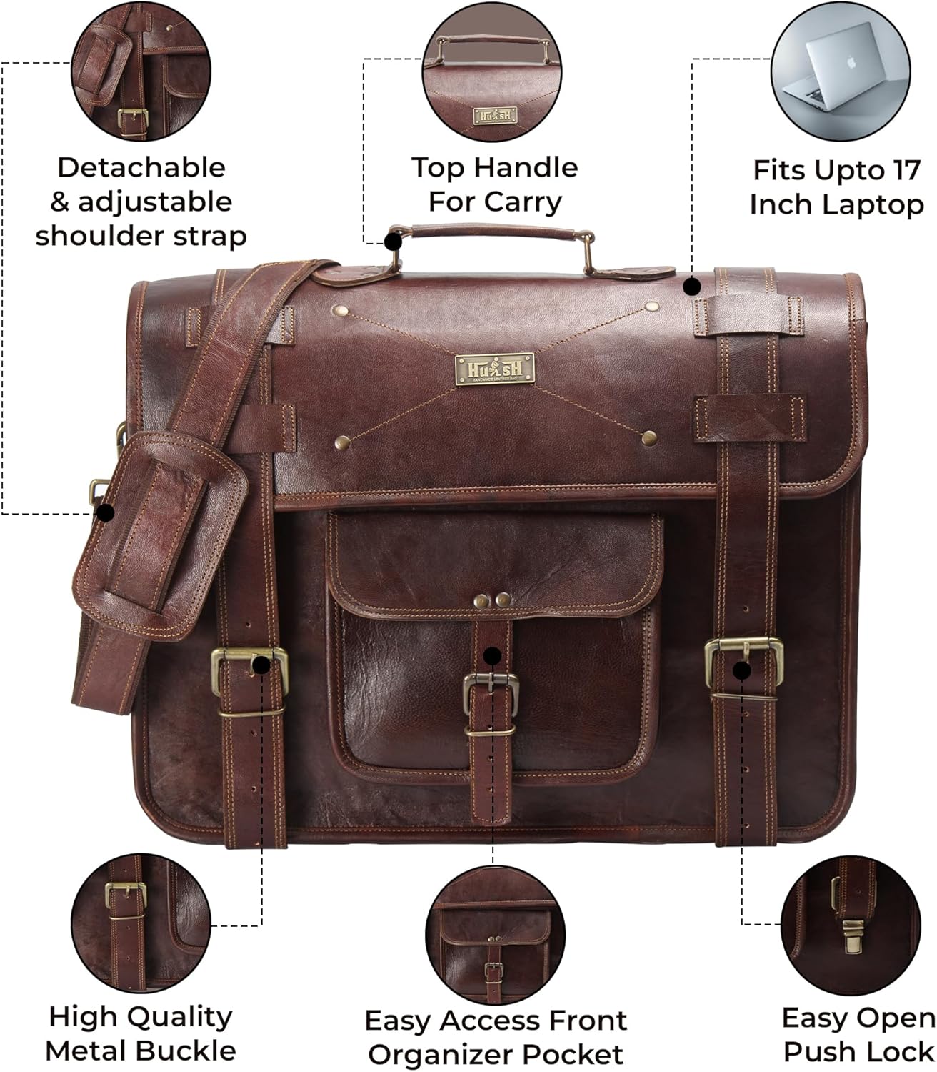 Spacious and Stylish Leather laptop bag for men large mens brown leather briefcase bag for men Perfect day companion Vintage look Handmade leather messenger bag for men 17 inch laptop device