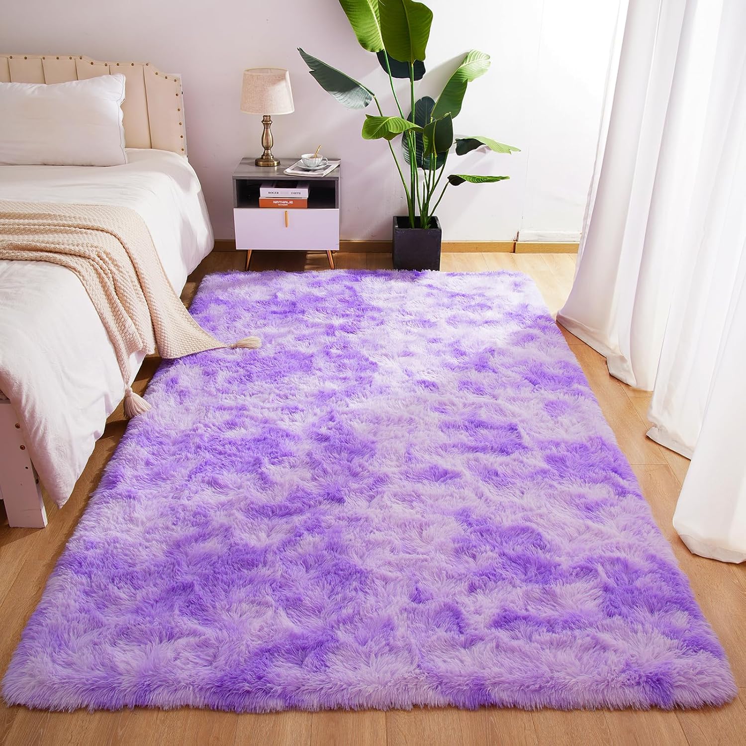 Purple 5x7 Fluffy Area Rug for Kids Playroom, Nursery Room Living Room Tie-dyed Purple 5x7 (Rectangular)