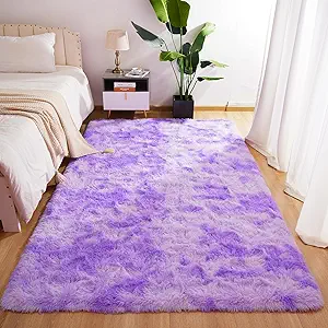 Purple 5x7 Fluffy Area Rug for Kids Playroom, Nursery Room Living Room