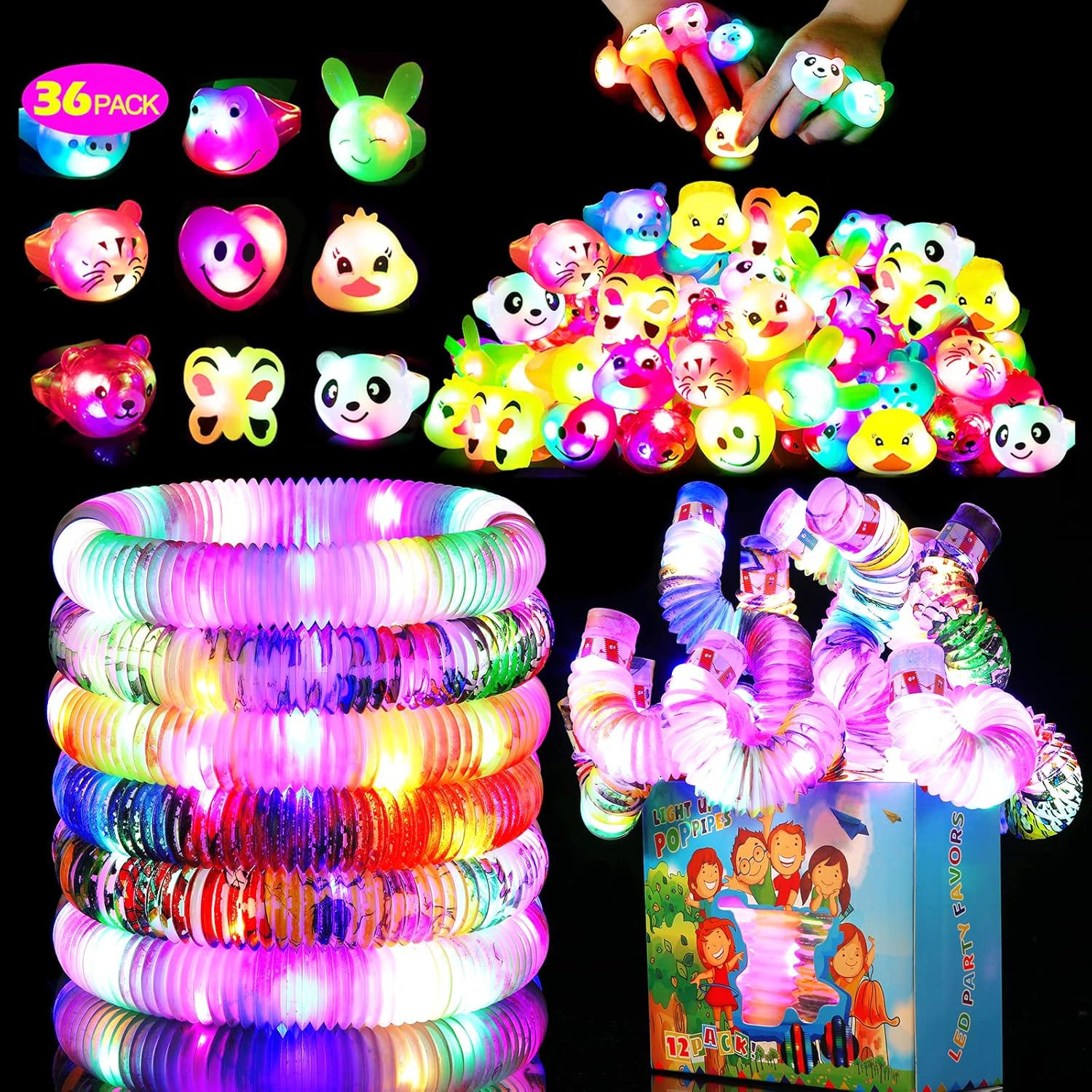 Mikulala 36 Pack and 24pack Light up Pop Tubes Kids