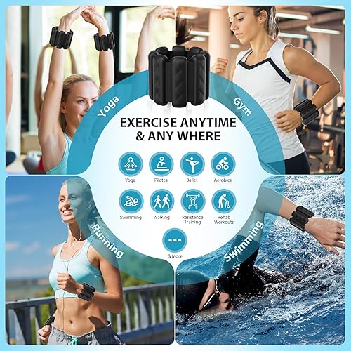 Miniatura 5 de Pesas de muñeca y tobillo para mujeres y hombres  Brazaletes con peso de Pilates ajustables, bandas de brazo con peso de 2 libras para caminar,