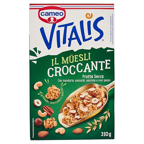 Cameo Vitalis Muesli Croccante Frutta Secca, con Fiocchi Integrali di Avena Mandorle Anacardi Nocciole e Noci Pecan, Cereali Grandi Croccanti e Gustosi, Circa 10 Porzioni, Ricco di Fibre, 310 g