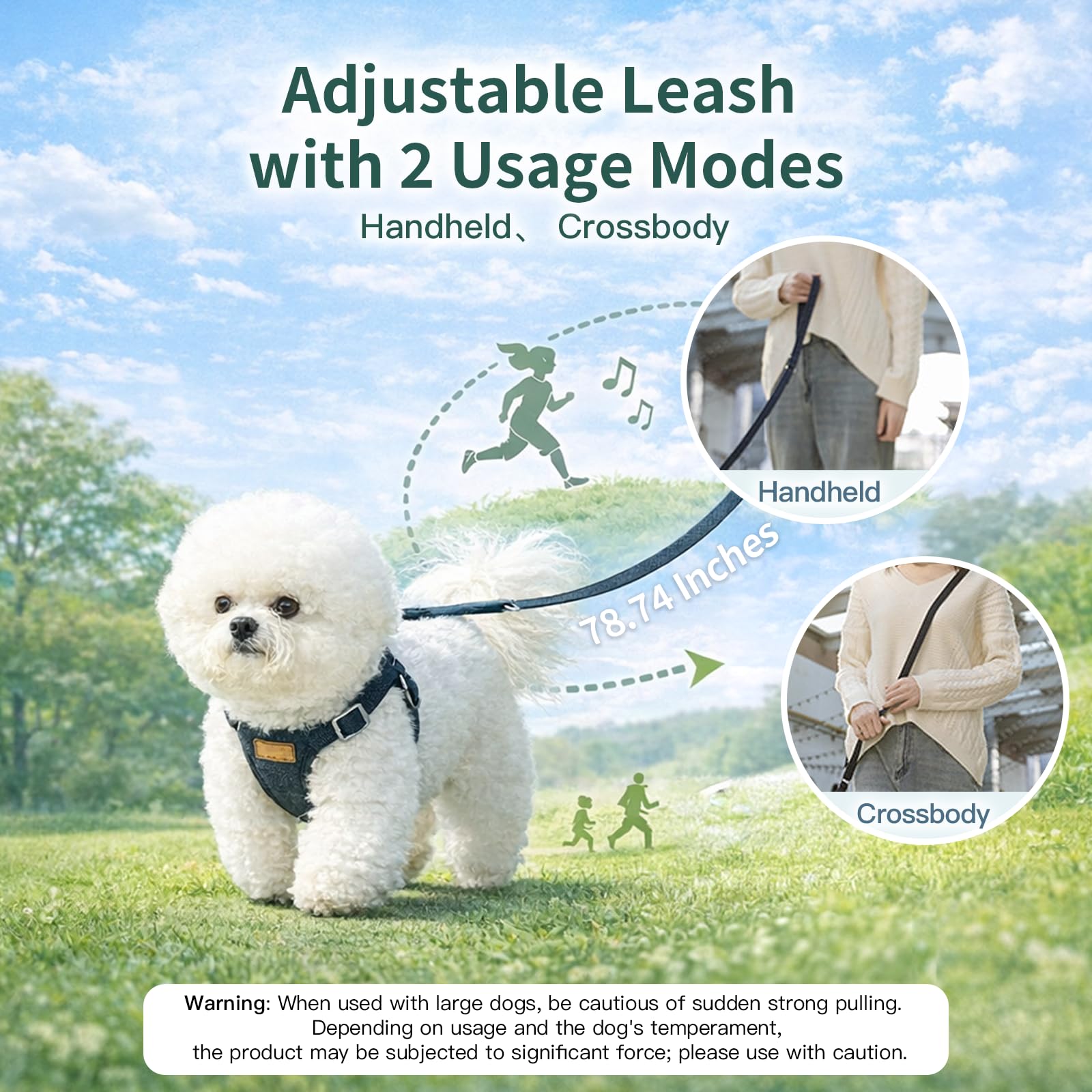 Persevere Hands Free Dog Leash and Harness Set, Adjustable No Pull Puppy Harness, Soft Breathable H-Type Vest for Small Medium Dogs Cats Walking Jogging Training (Denim Blue, S) - 3