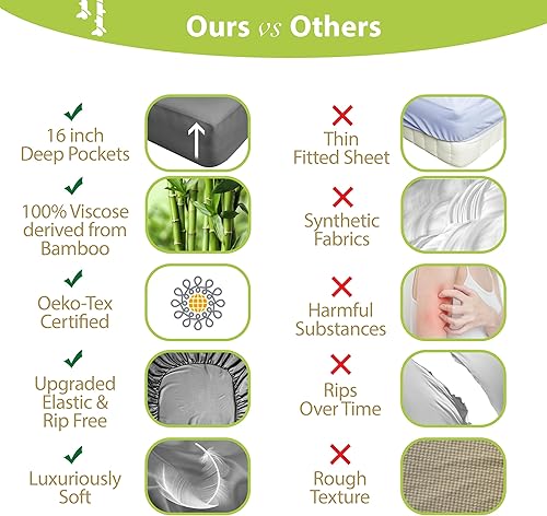 Miniatura 4 de BAMPURE - Juego de sábanas de 100 % viscosa de bambú, refrescantes, suaves, bolsillo profundo de hasta 16 pulgadas, 1 sábana encimera, 1 sábana