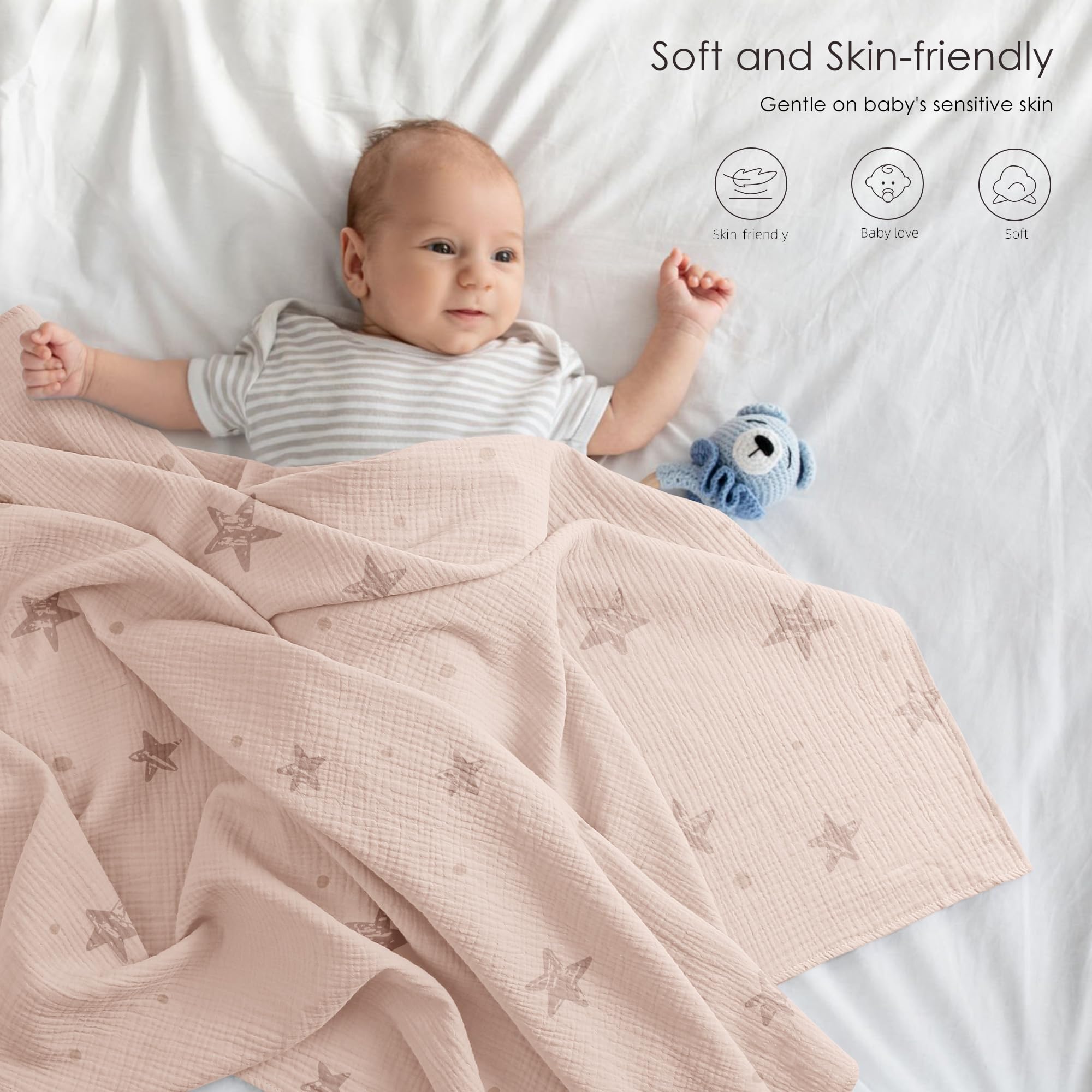 Muslin Swaddle Blankets 100% Cotton Baby Swaddle Cloths 96x100cm - Image 2