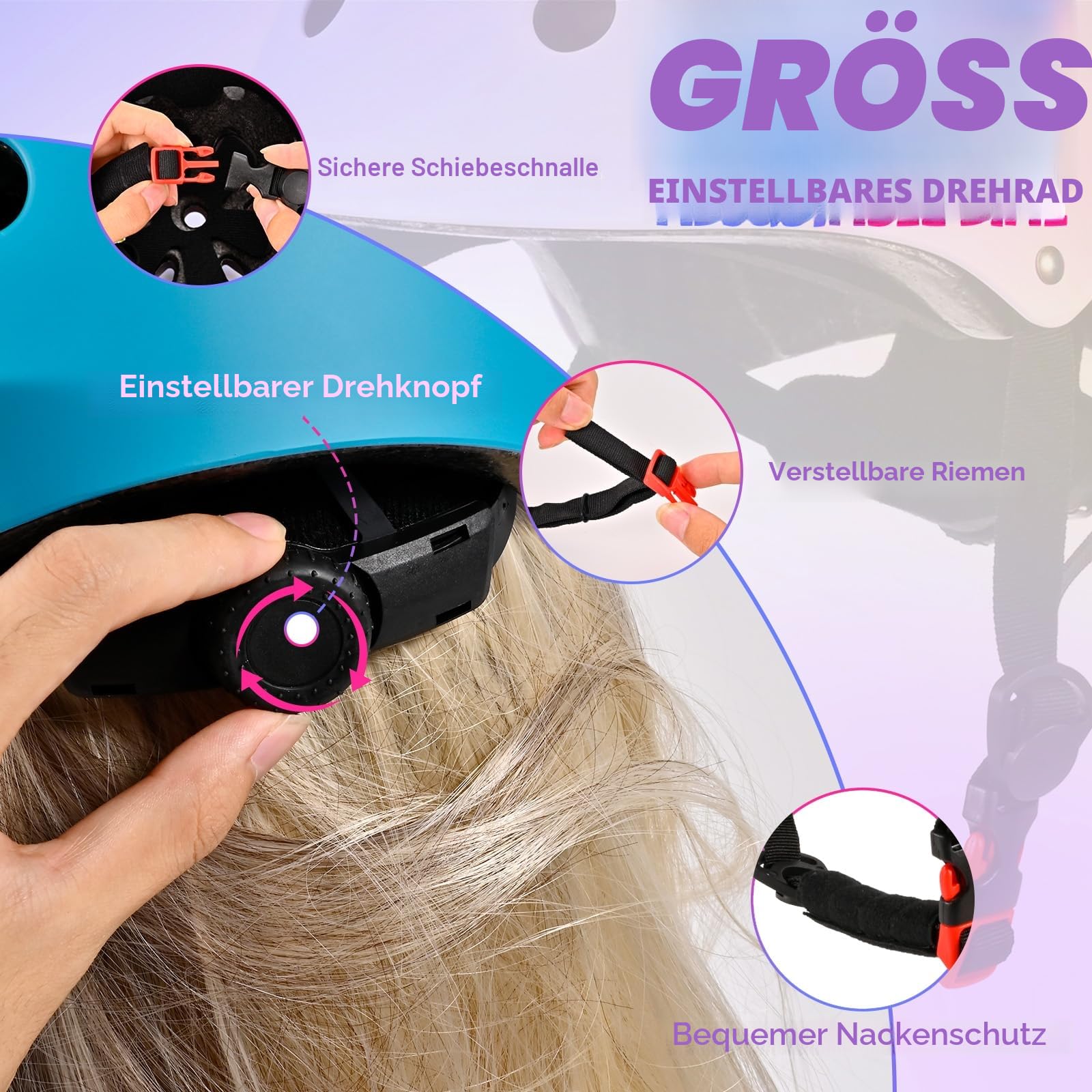 Verstellbarer Kinder Fahrradhelm Skaterhelm für Mädchen Jungen Jugend, Farbe Farbverlauf Kinder Schutzhelme für Multi-Sportarten Fahrrad Skateboard Skaten