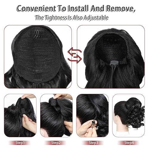 Miniatura 6 de ZERAL Cola de caballo con cordón para mujer, extensión de cola de caballo rizada ondulada de aspecto natural, cola de caballo sintética de aspecto