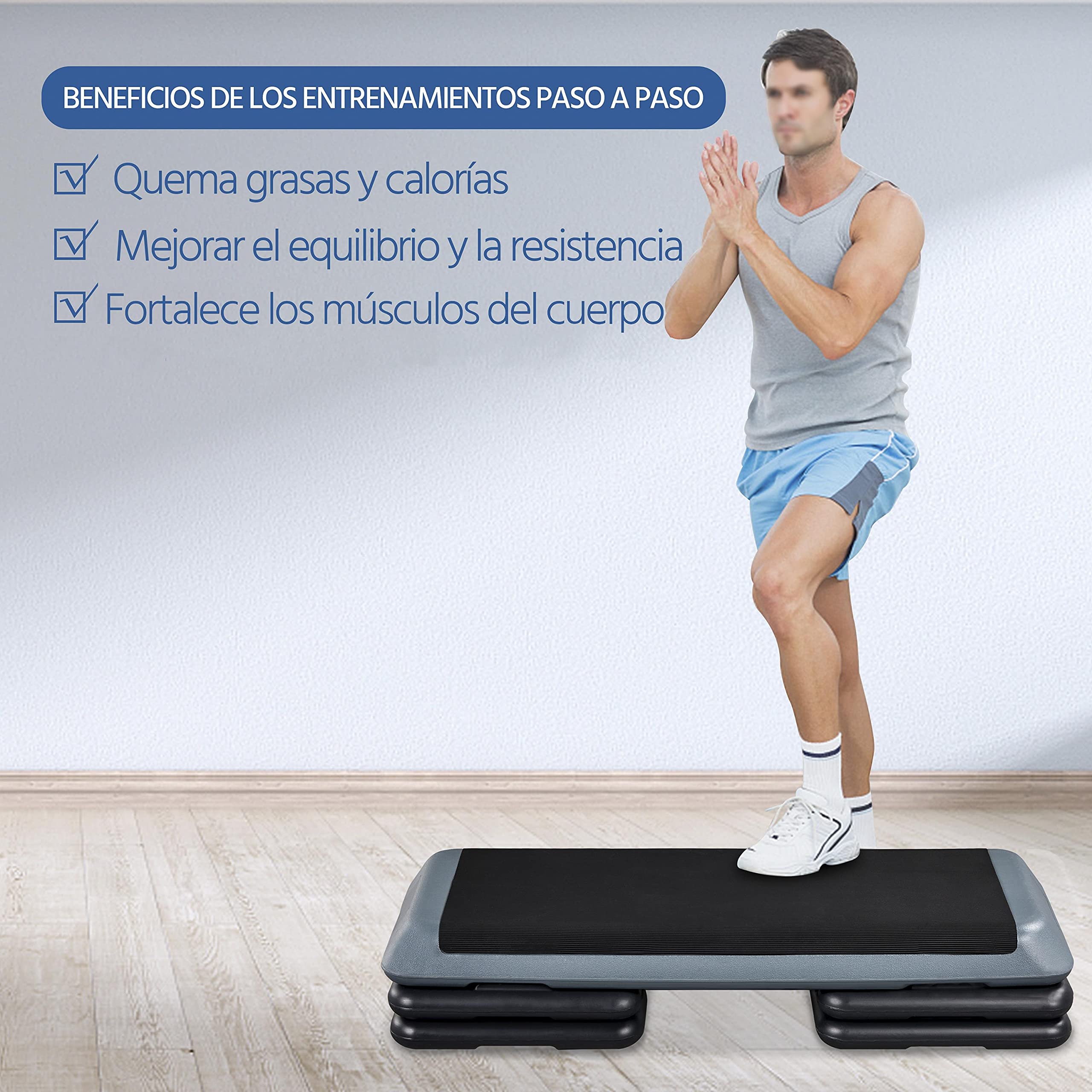 Yaheetech Steps Fitness Casa Step de Aeróbic Antideslizante Altura Adjustable en 11cm/16cm/21cm Stepper Fitness Profesional para Gimnasio Casa Carga 250kg 110x42cm