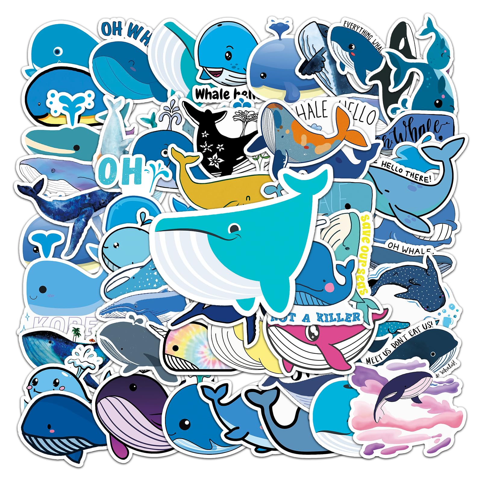 Adkumil 50Pcs Whales Animals Stickers Cool Stickers no Repeat Stickers for Kids Adults Teens Waterproof Vinyl Sticker for Luggage Computer Skateboard Bike for for Kids Teens Girls (Whales) — image 1