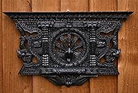 Vista 1 de Himalayan Craft Marco de ventana de madera maciza de 13.5 pulgadas de pavo real Ankhi Jhyal nepalí antiguo arquitectónico excelencia escultura