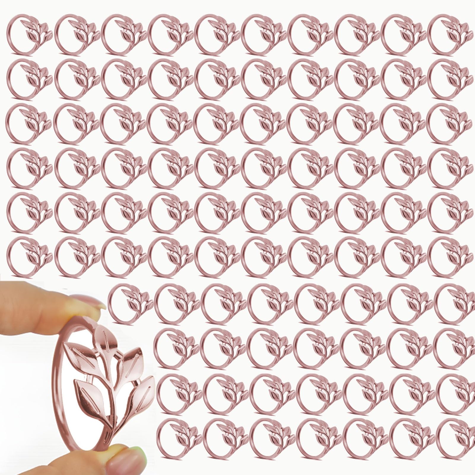 Lot de 300 Ronds de Serviette en métal doré en Forme de Feuille, pour Tables Formelles et décontractées, Mariages, Noël et fêtes(B)