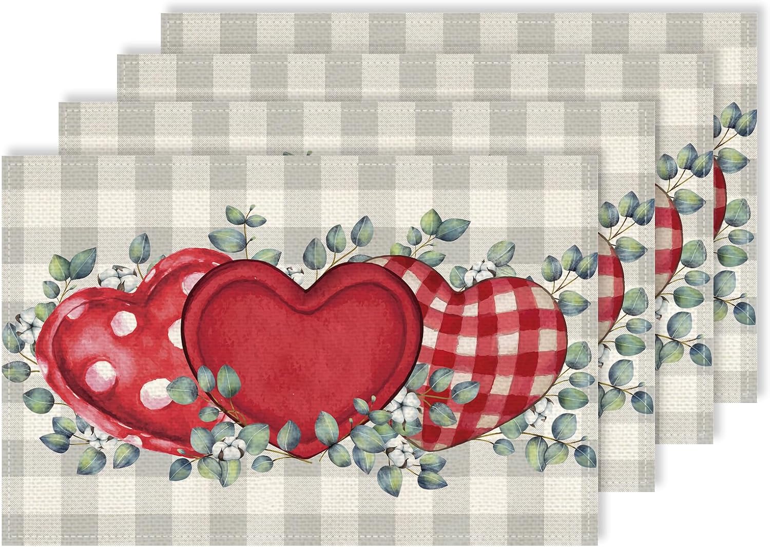 Valentine Love Heart Gnome Buffalo Plaid Placemats Set of 4 12x18 Inch Table Mats for Home Kitchen Dining Seasonal Wedding Anniversary Party Outdoor Indoor Decoration CD39 image 4