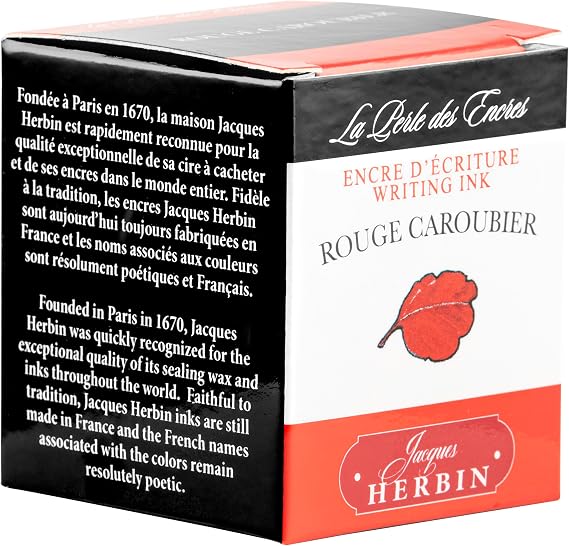 Jacques Herbin 13022T - One 30 ml Bottle of Ink for Fountain pens and rollerballs, Rouge Caroubier/Carob Tree red - Made in France - Calligraphy Writing