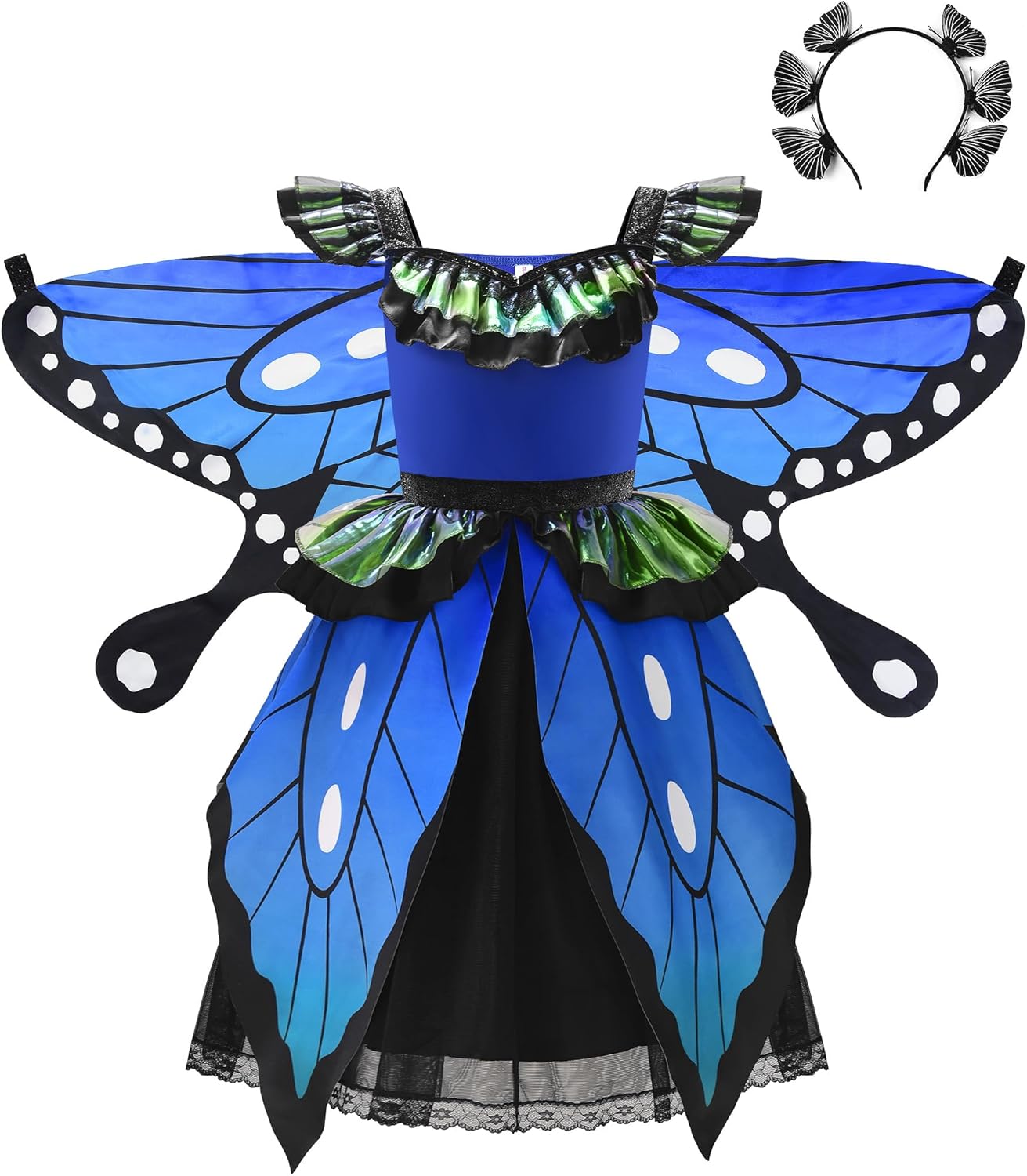 ReliBeauty Butterfly Costume for Girls Blue Morpho Dress up Kids Toddler with Wings & Headband Halloween