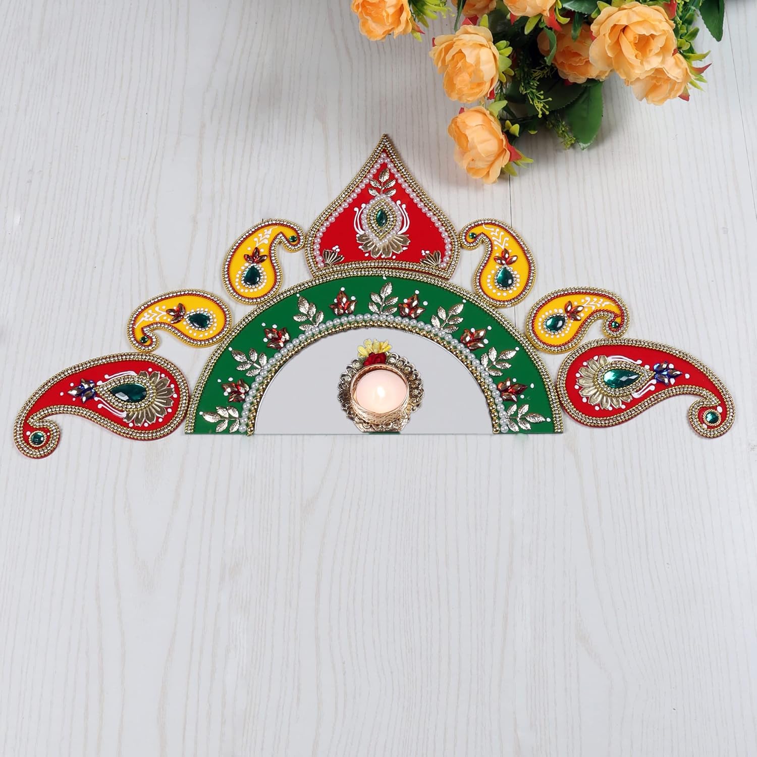 Itiha® Half Border Acrylic Rangoli Indian Decor for Wall, Floor & Table Decoration for Christmas and Diwali - 9 Piece Handmade(18 inches)