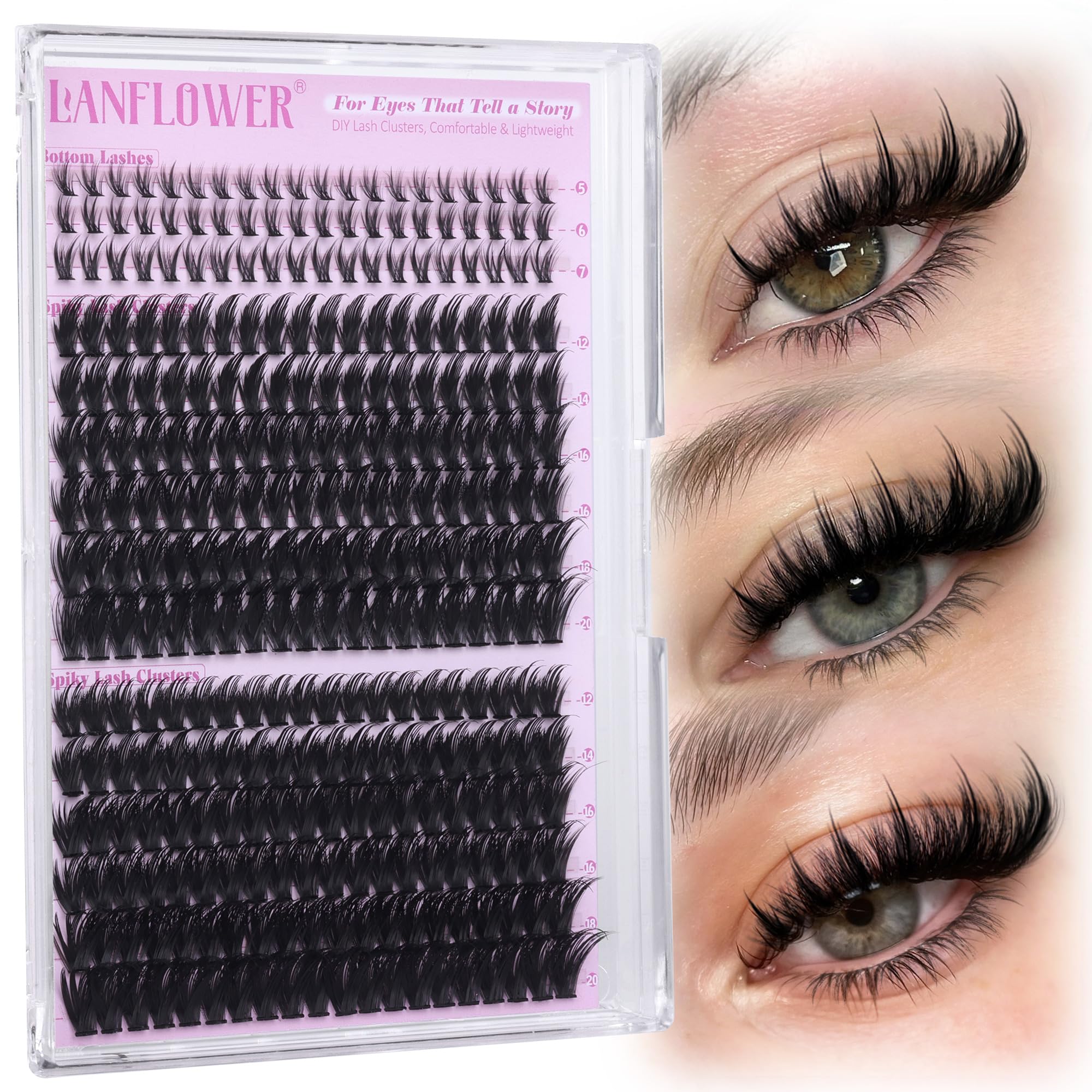 Spiky Lash Clusters Manga Eyelash Clusters D Curve Cluster Eyelash Extensions Wispy Cluster Lashes with Bottom Lashes 12-20mm