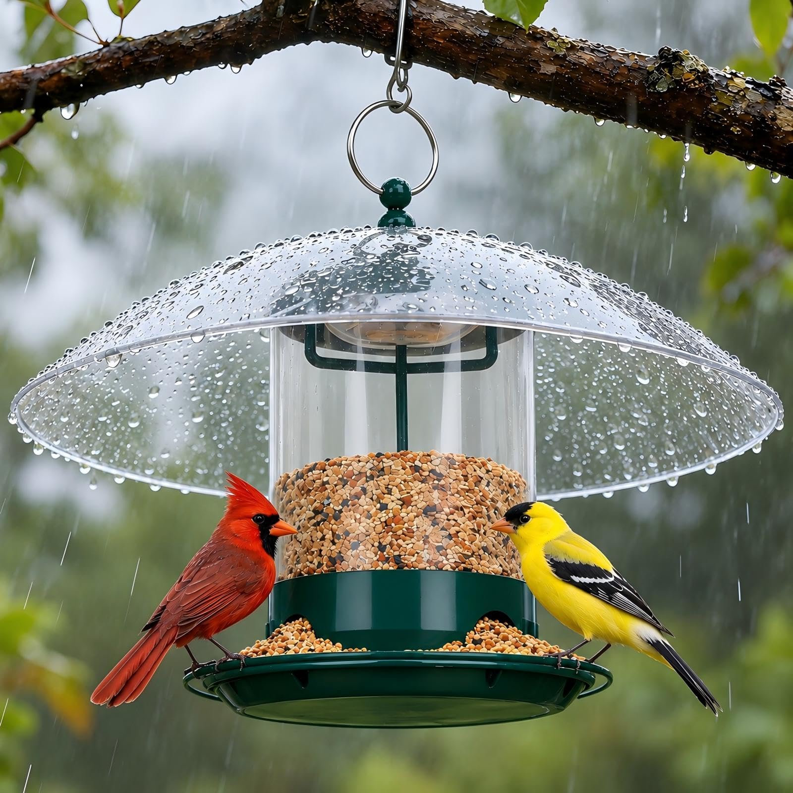 Gbekery Metal Bird Feeders for Outdoors with 12” Weatherproof Dome, Green