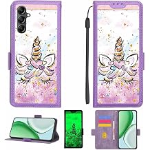 Case Compatible for Samsung Galaxy C55 5g Phone Case Flip Cover [with Tempered Glass Screen Protector][RFID Blocking][Gold Glitter+Luminous] LPT-HJS