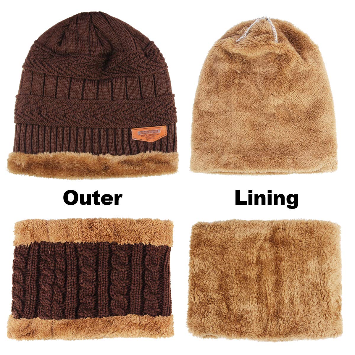 YR.Lover Momoon Cappello a Berretto Spesso + Sciarpa Set Inverno Caldo Berretto da Neve Lavorato a Maglia con Teschio per Bambini Ragazzi Ragazze (Adatto per 6-14 Anni)