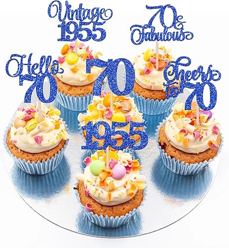 Miniatura 5 de Rsstarxi Paquete de 24 adornos para cupcakes de 70 cumpleaños con purpurina de setenta y 70 fabulosos palillos vintage de 1954 para cupcakes,