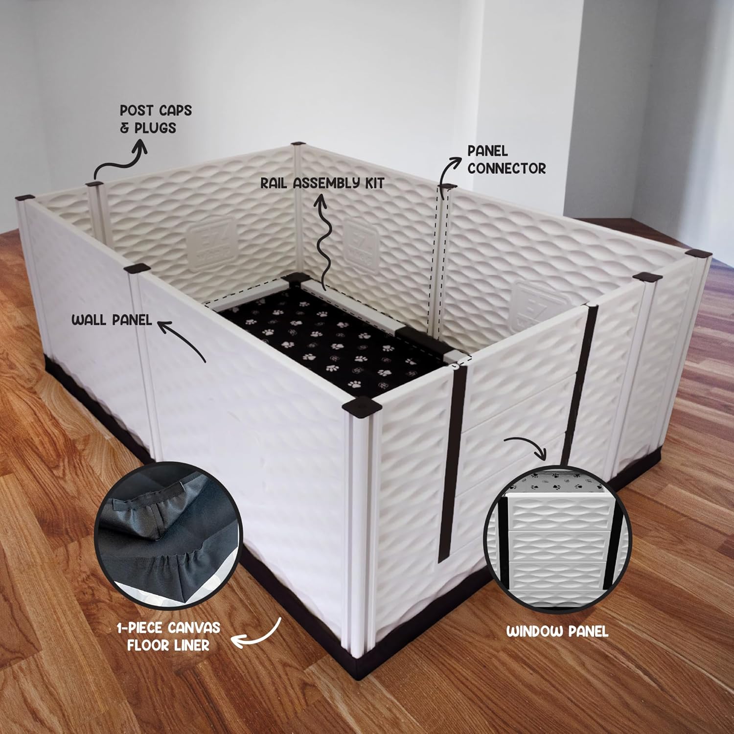 EZwhelp - EZclassic Whelping Box, 48"x76"x28" The Trusted Choice for Breeders - Durable, Customizable, and Portable - Quick Setup, Easy Cleaning, and Comfort for Dogs and Puppies, Gray Pad
