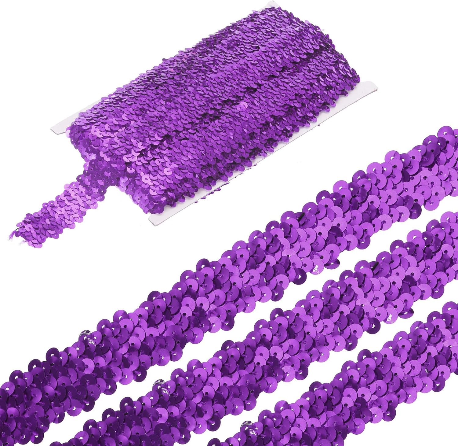 MECCANIXITY 11 Yards 1.2 Inch Elastic Sequins Trim 3 Row Flat Sequin Strip Paillette Sequins Fabric Ribbon for Crafts DIY Sequin Fringe Sewing Purple