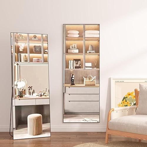 Miniatura 2 de Ainqureen Espejo rectangular de longitud completa de 64 x 21 pulgadas, marco de aluminio, para pared e inclinado, espejo negro grande para